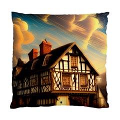 Village House Cottage Medieval Timber Tudor Split timber Frame Architecture Town Twilight Chimney Standard Cushion Case (Two Sides) from ZippyPress Front