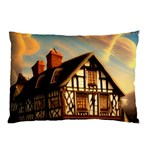 Village House Cottage Medieval Timber Tudor Split timber Frame Architecture Town Twilight Chimney Pillow Case