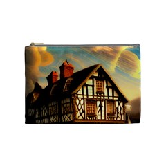 Village House Cottage Medieval Timber Tudor Split timber Frame Architecture Town Twilight Chimney Cosmetic Bag (Medium) from ZippyPress Front