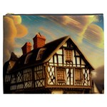 Village House Cottage Medieval Timber Tudor Split timber Frame Architecture Town Twilight Chimney Cosmetic Bag (XXXL)