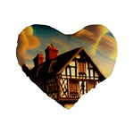 Village House Cottage Medieval Timber Tudor Split timber Frame Architecture Town Twilight Chimney Standard 16  Premium Heart Shape Cushions