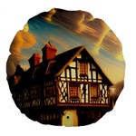 Village House Cottage Medieval Timber Tudor Split timber Frame Architecture Town Twilight Chimney Large 18  Premium Flano Round Cushions
