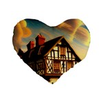 Village House Cottage Medieval Timber Tudor Split timber Frame Architecture Town Twilight Chimney Standard 16  Premium Flano Heart Shape Cushions
