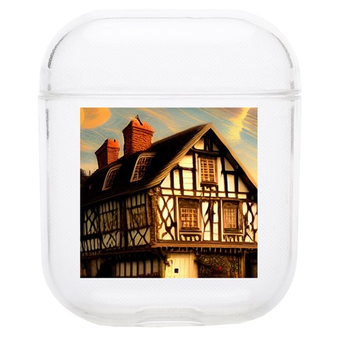 Village House Cottage Medieval Timber Tudor Split timber Frame Architecture Town Twilight Chimney Soft TPU AirPods 1/2 Case from ZippyPress Front