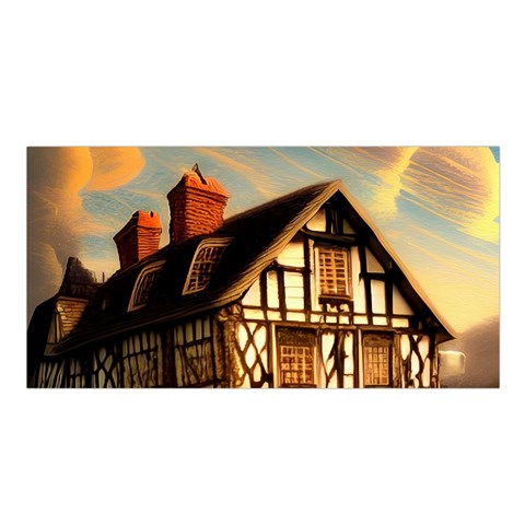 Village House Cottage Medieval Timber Tudor Split timber Frame Architecture Town Twilight Chimney Satin Shawl 45  x 80  from ZippyPress Front