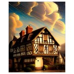 Village House Cottage Medieval Timber Tudor Split timber Frame Architecture Town Twilight Chimney Drawstring Bag (Small)