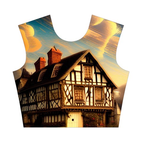 Village House Cottage Medieval Timber Tudor Split timber Frame Architecture Town Twilight Chimney Cotton Crop Top from ZippyPress Front