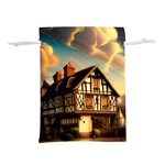 Village House Cottage Medieval Timber Tudor Split timber Frame Architecture Town Twilight Chimney Lightweight Drawstring Pouch (L)