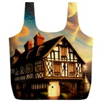 Village House Cottage Medieval Timber Tudor Split timber Frame Architecture Town Twilight Chimney Full Print Recycle Bag (XXL)
