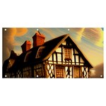 Village House Cottage Medieval Timber Tudor Split timber Frame Architecture Town Twilight Chimney Banner and Sign 8  x 4 