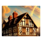 Village House Cottage Medieval Timber Tudor Split timber Frame Architecture Town Twilight Chimney Premium Plush Fleece Blanket (Large)