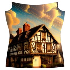 Village House Cottage Medieval Timber Tudor Split timber Frame Architecture Town Twilight Chimney Women s Cut Out Long Sleeve T Front
