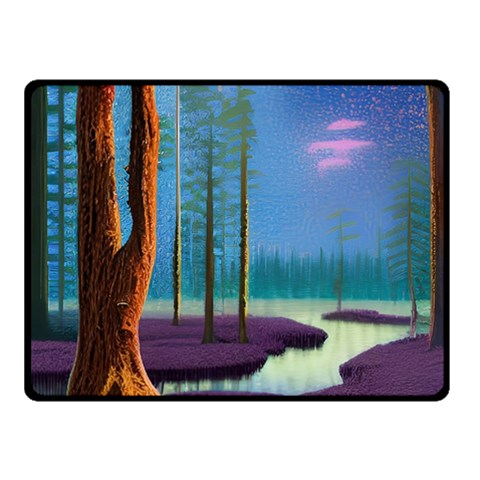 Artwork Outdoors Night Trees Setting Scene Forest Woods Light Moonlight Nature Two Sides Fleece Blanket (Small) from ZippyPress 45 x34  Blanket Front