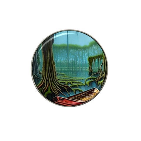 Boat Canoe Swamp Bayou Roots Moss Log Nature Scene Landscape Water Lake Setting Abandoned Rowboat Fi Hat Clip Ball Marker (10 pack) from ZippyPress Front