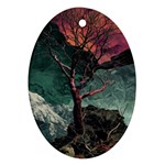 Night Sky Nature Tree Night Landscape Forest Galaxy Fantasy Dark Sky Planet Oval Ornament (Two Sides)