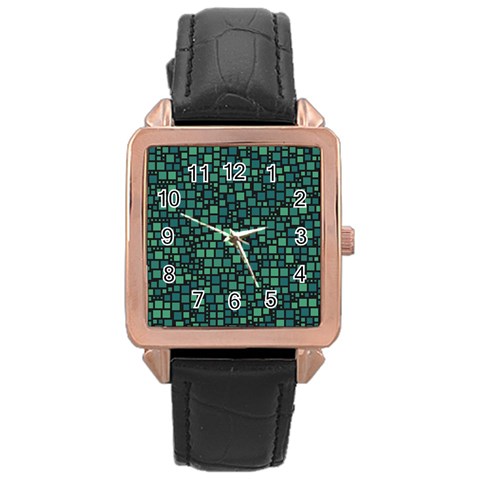 Squares cubism geometric background Rose Gold Leather Watch  from ZippyPress Front