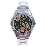 Background Pattern Leaves Texture Stainless Steel Analogue Watch