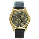 Green Camouflage Military Army Pattern Round Gold Metal Watch