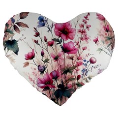 Flora Floral Flower Petal Large 19  Premium Flano Heart Shape Cushions from ZippyPress Front