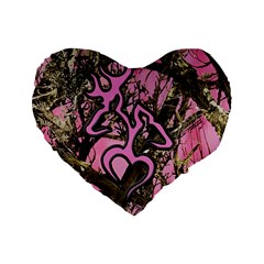 Pink Browning Deer Glitter Camo Standard 16  Premium Heart Shape Cushions from ZippyPress Front