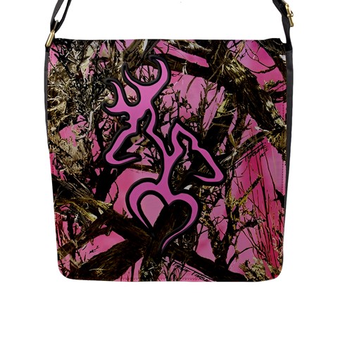 Pink Browning Deer Glitter Camo Flap Closure Messenger Bag (L) from ZippyPress Front