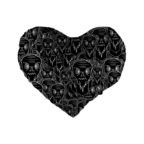 Old man monster motif black and white creepy pattern Standard 16  Premium Heart Shape Cushions from ZippyPress Front