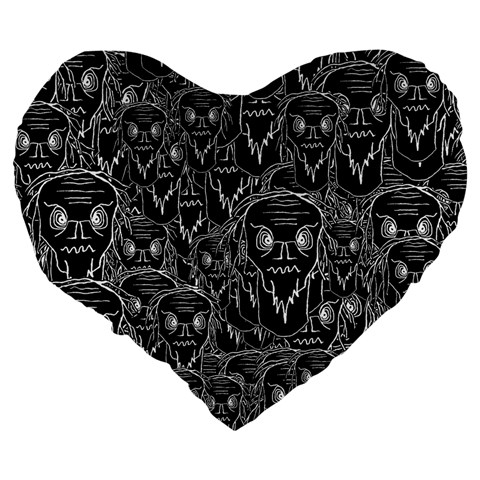 Old man monster motif black and white creepy pattern Large 19  Premium Flano Heart Shape Cushions from ZippyPress Back
