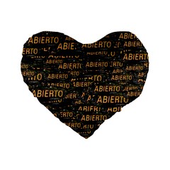 Abierto neon lettes over glass motif pattern Standard 16  Premium Flano Heart Shape Cushions from ZippyPress Front