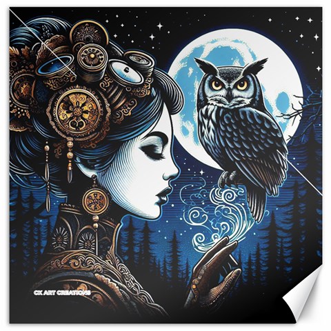 Steampunk Woman With Owl 2 Steampunk Woman With Owl Woman With Owl Strap Canvas 16  x 16  from ZippyPress 15.2 x15.41  Canvas - 1
