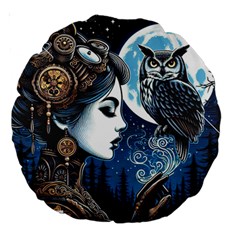 Steampunk Woman With Owl 2 Steampunk Woman With Owl Woman With Owl Strap Large 18  Premium Round Cushions from ZippyPress Front