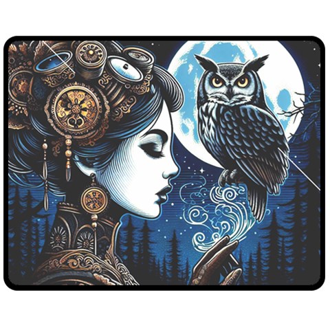 Steampunk Woman With Owl 2 Steampunk Woman With Owl Woman With Owl Strap Two Sides Fleece Blanket (Medium) from ZippyPress 58.8 x47.4  Blanket Front