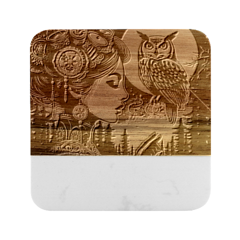 Steampunk Woman With Owl 2 Steampunk Woman With Owl Woman With Owl Strap Marble Wood Coaster (Square) from ZippyPress Front
