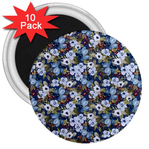 Blue Flowers Dark Blue Flowers 3  Magnets (10 pack)  from ZippyPress Front