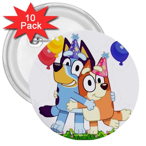 Bluey birthday 3  Buttons (10 pack)  from ZippyPress Front