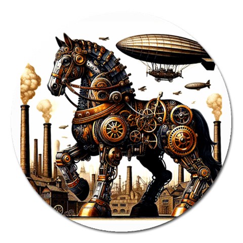 Steampunk Horse Punch 1 Magnet 5  (Round) from ZippyPress Front