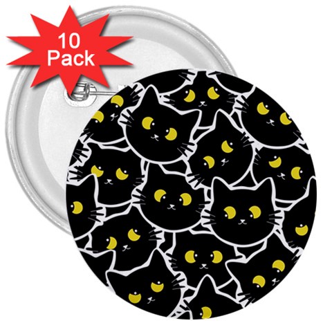 Cat Pattern Pet Drawing Eyes 3  Buttons (10 pack)  from ZippyPress Front