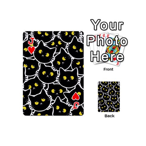 Jack Cat Pattern Pet Drawing Eyes Playing Cards 54 Designs (Mini) from ZippyPress Front - HeartJ