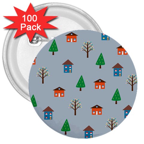 House Trees Pattern Background 3  Buttons (100 pack)  from ZippyPress Front