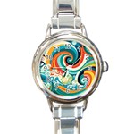 Waves Ocean Sea Abstract Whimsical Round Italian Charm Watch