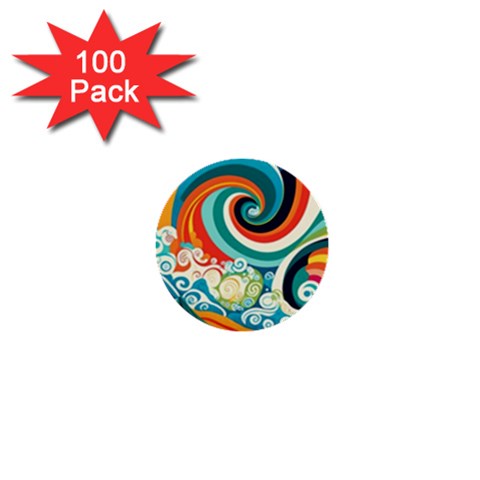 Waves Ocean Sea Abstract Whimsical 1  Mini Buttons (100 pack)  from ZippyPress Front