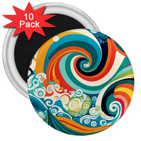 Waves Ocean Sea Abstract Whimsical 3  Magnets (10 pack)  from ZippyPress Front