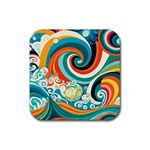 Waves Ocean Sea Abstract Whimsical Rubber Coaster (Square)