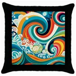 Waves Ocean Sea Abstract Whimsical Throw Pillow Case (Black)
