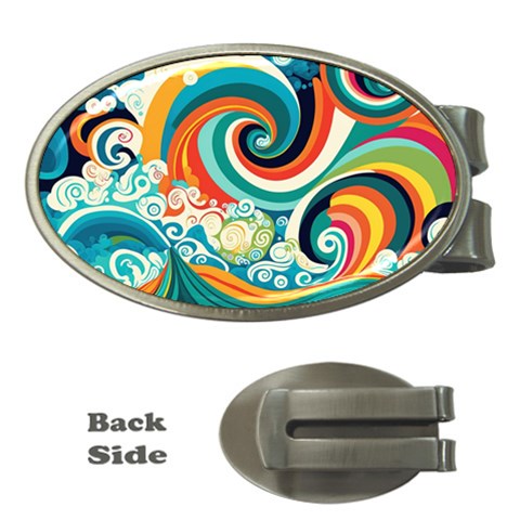 Waves Ocean Sea Abstract Whimsical Money Clips (Oval)  from ZippyPress Front