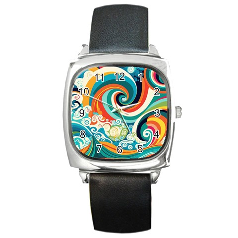 Waves Ocean Sea Abstract Whimsical Square Metal Watch from ZippyPress Front