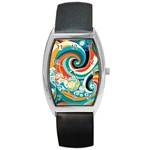 Waves Ocean Sea Abstract Whimsical Barrel Style Metal Watch