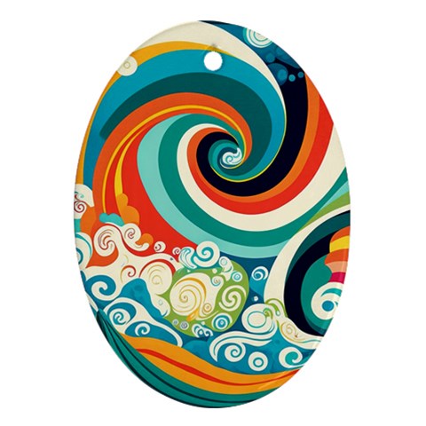 Waves Ocean Sea Abstract Whimsical Oval Ornament (Two Sides) from ZippyPress Front