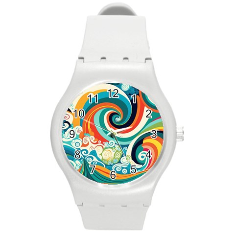 Waves Ocean Sea Abstract Whimsical Round Plastic Sport Watch (M) from ZippyPress Front