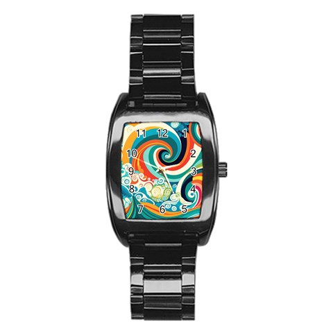 Waves Ocean Sea Abstract Whimsical Stainless Steel Barrel Watch from ZippyPress Front