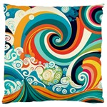 Waves Ocean Sea Abstract Whimsical Large Premium Plush Fleece Cushion Case (One Side)